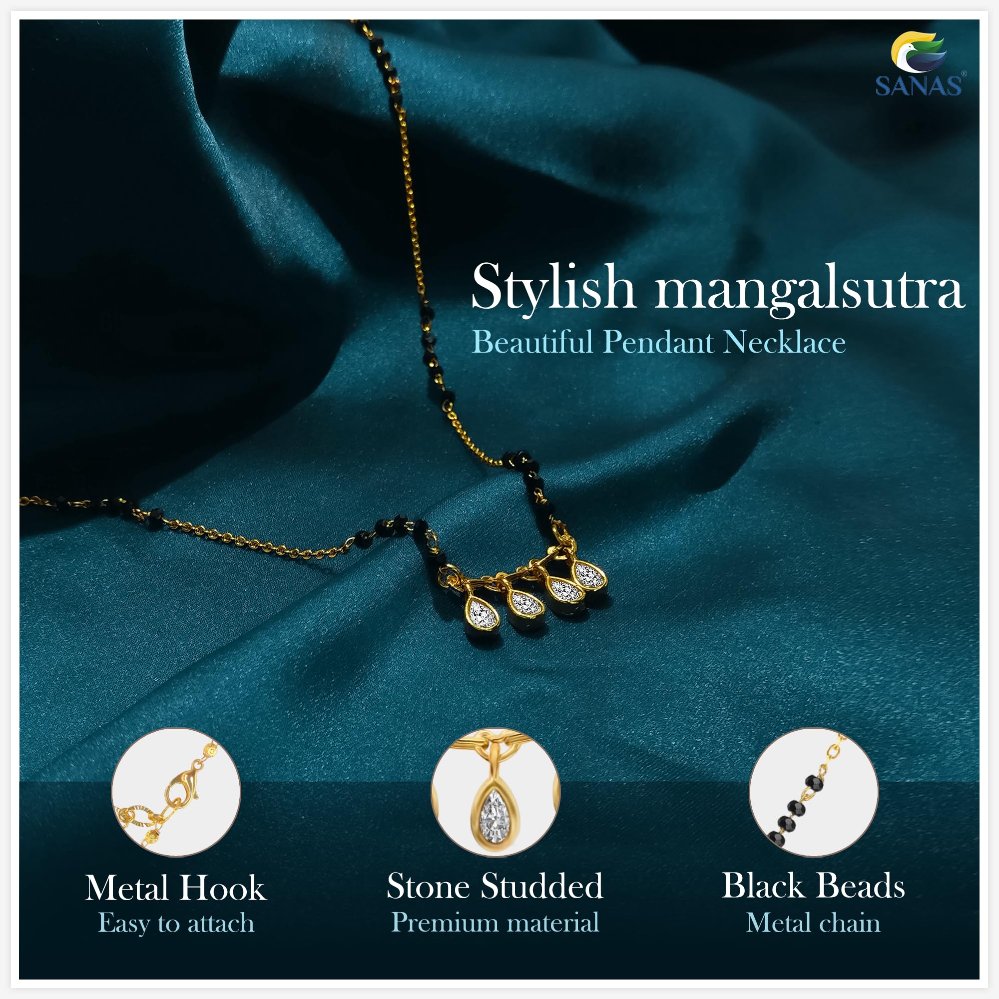 Four Stone Necklace with Extendable Chain Pendant
